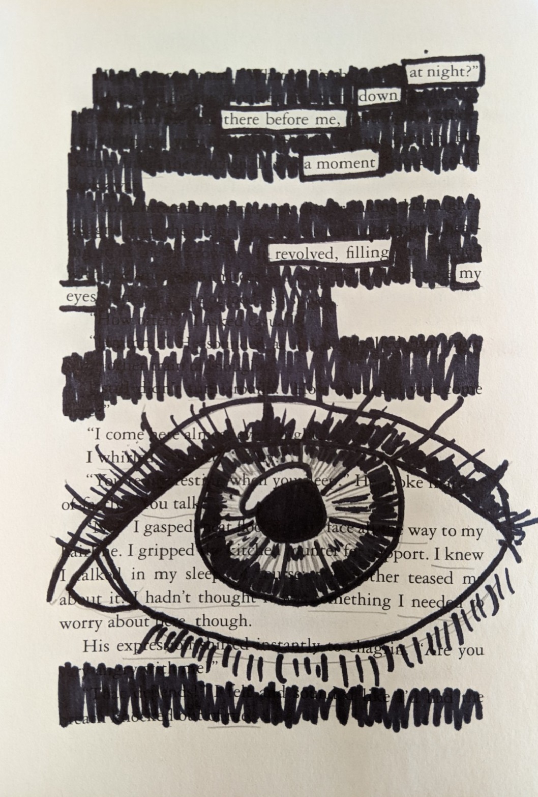 Image of an eye surrounded by words forming a poem