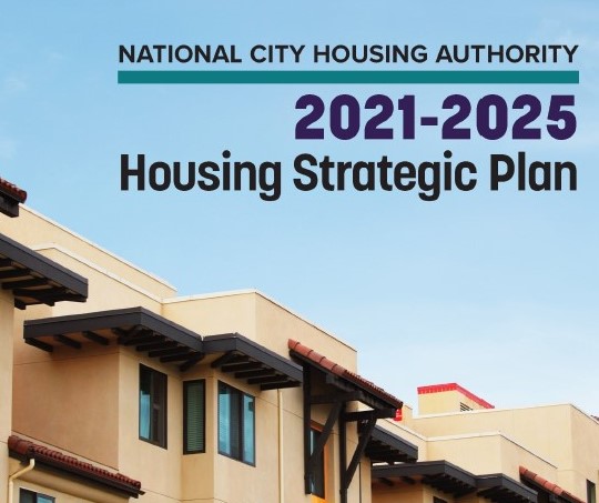 Cover Page with the words Housing Strategic Plan written with an image of Paradise Creek Apartments in the background.