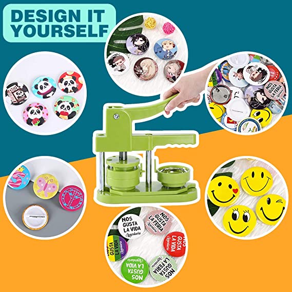 Image of a button maker and button designs