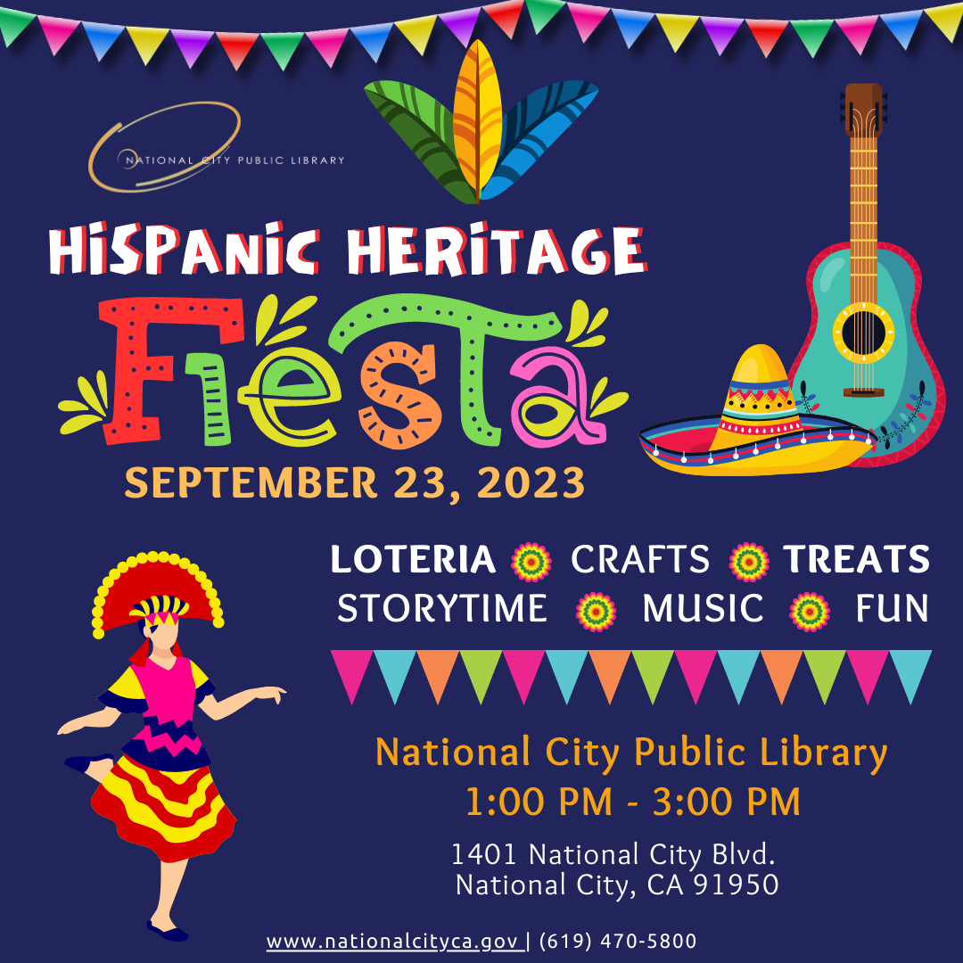 Image of a flyer for Hispanic Heritgae Fiesta on Sept. 23, 2023 in English