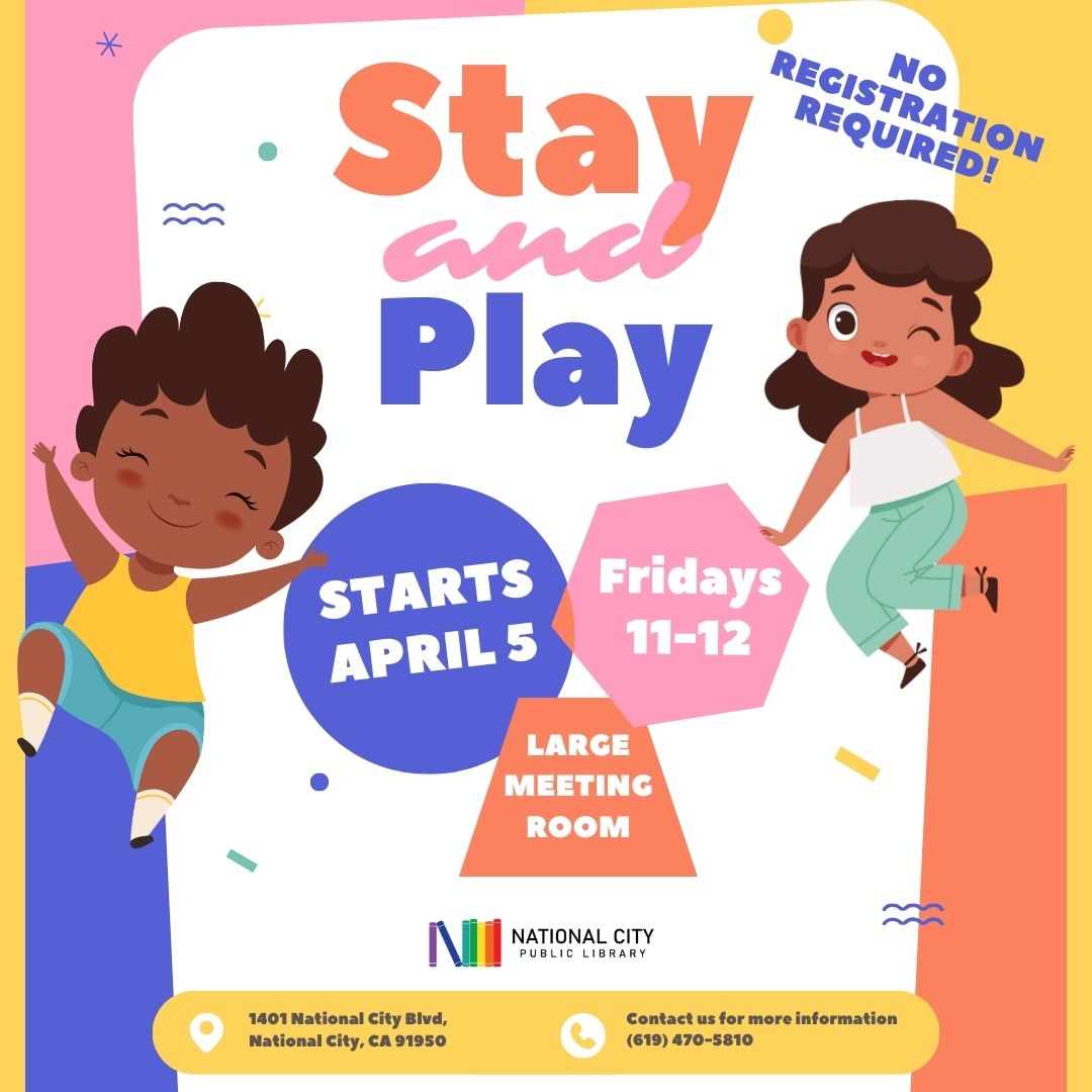 "Stay and Play. No registration required. Starts April 5. Fridays 11-12. Large Meeting room."