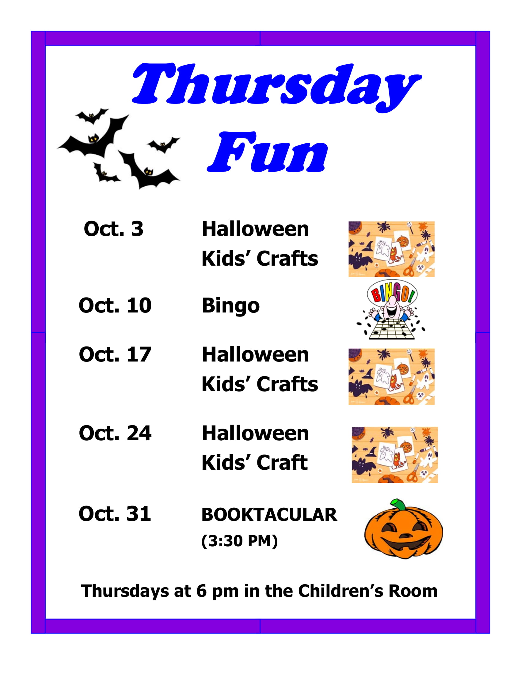 Thursday Children Activities - October 2019